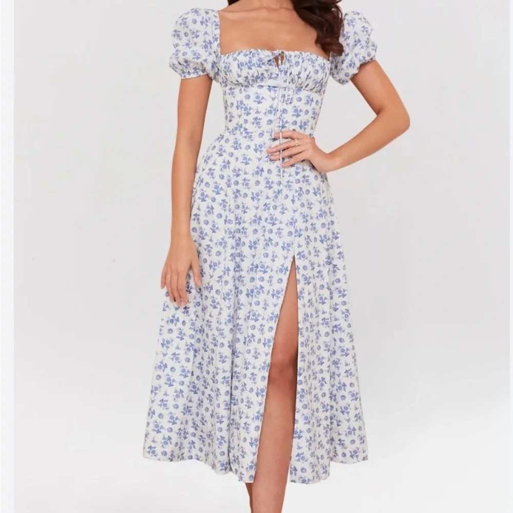 House of CB White and Light Blue Floral Midi Dress - Picture 1 of 3